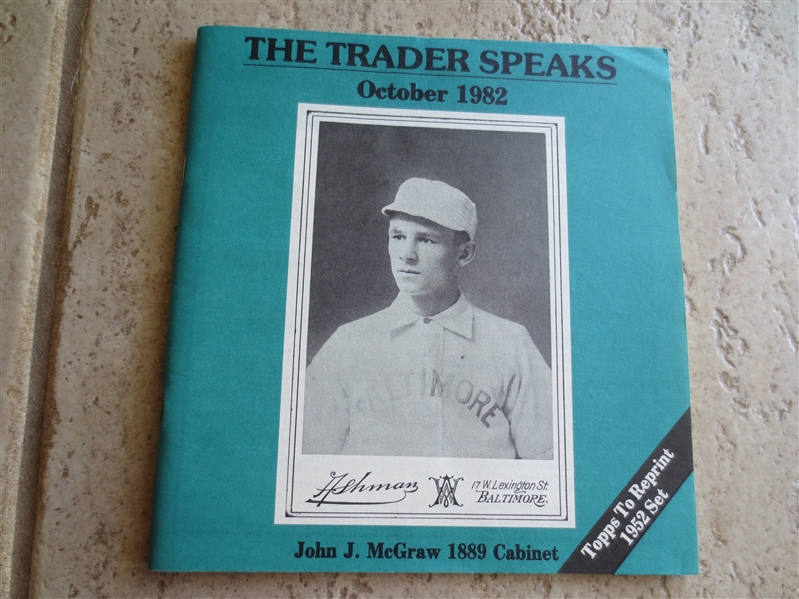 October 1982 issue of The Trader Speaks with John J. McGraw 1889 Cabinet cover