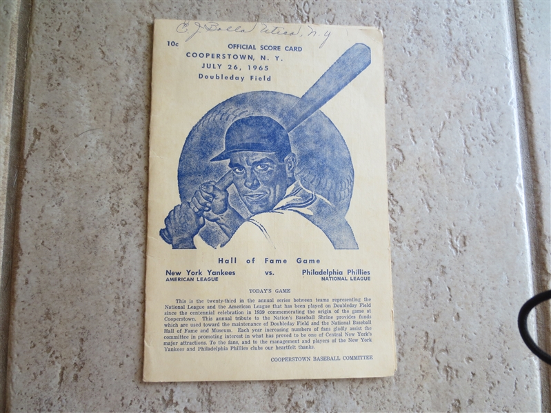 1965 Hall of Fame Baseball Game Scorecard Yankees vs. Phillies Mantle on the roster!