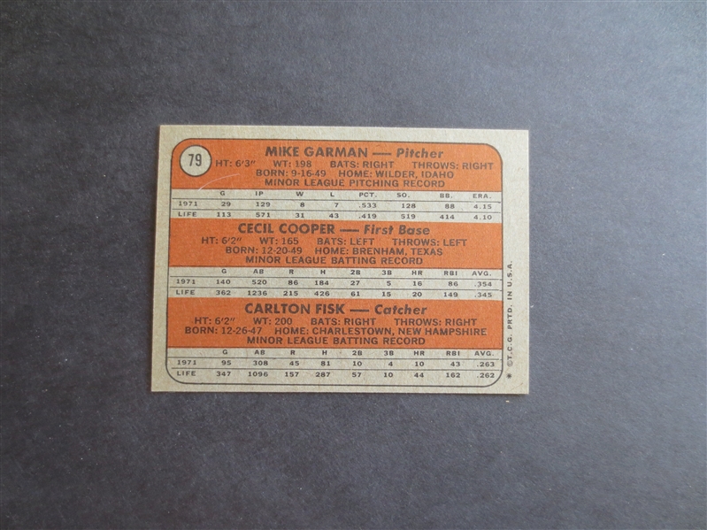 1972 Topps Carlton Fisk Rookie Baseball Card in Beautiful Shape #79