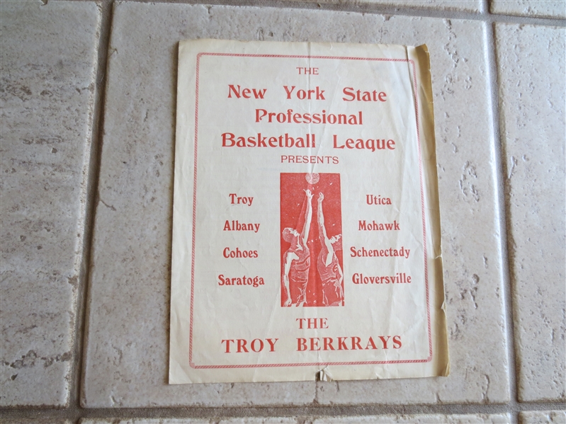1946 New York State Professional Basketball League Program Saratoga at Troy