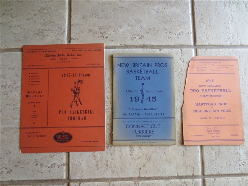 (3) 1940's New Britain Pros Basketball Programs---one is against Syracuse Nationals!