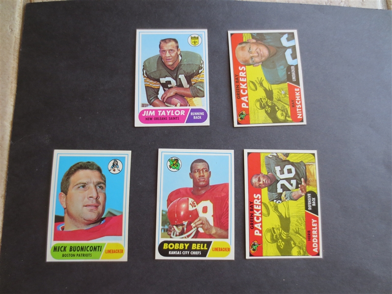 (5) 1968 Topps Football Greats Football Cards in nice shape---Taylor, Nitschke, Bell Buoniconti, Adderly