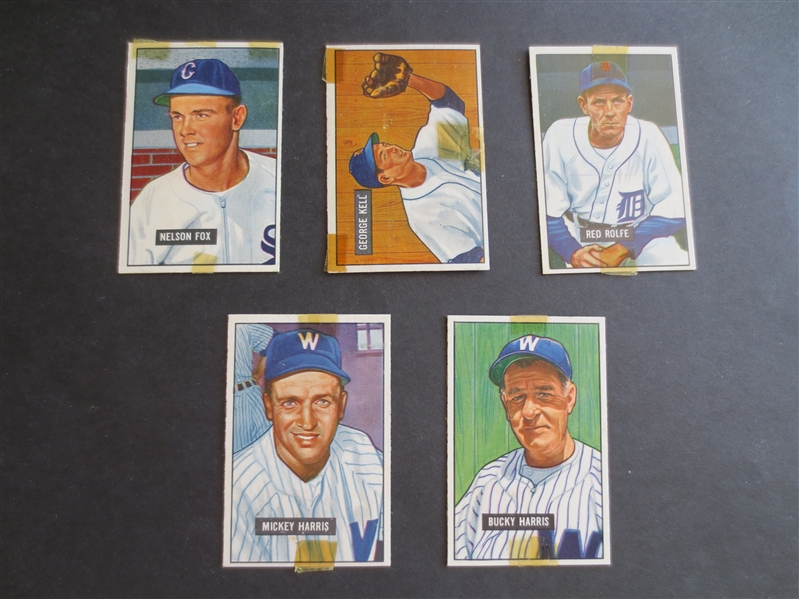 (5) 1951 Bowman Hall of Famer Baseball Cards including Nellie Fox Rookie and a high number in affordable condition