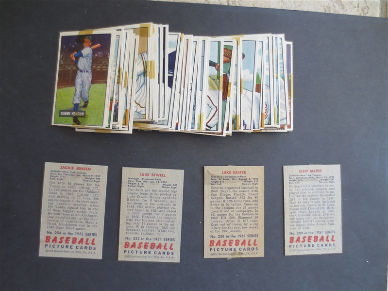 (62) different 1951 Bowman High Number Baseball Cards (#253-324) in affordable condition!