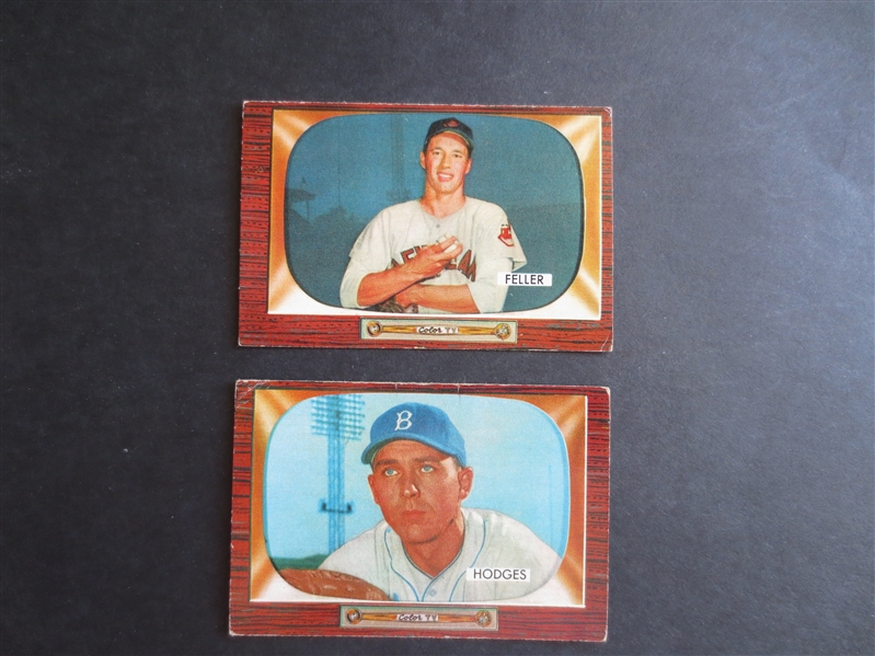 1955 Bowman Bob Feller and Gil Hodges baseball cards in affordable condition!
