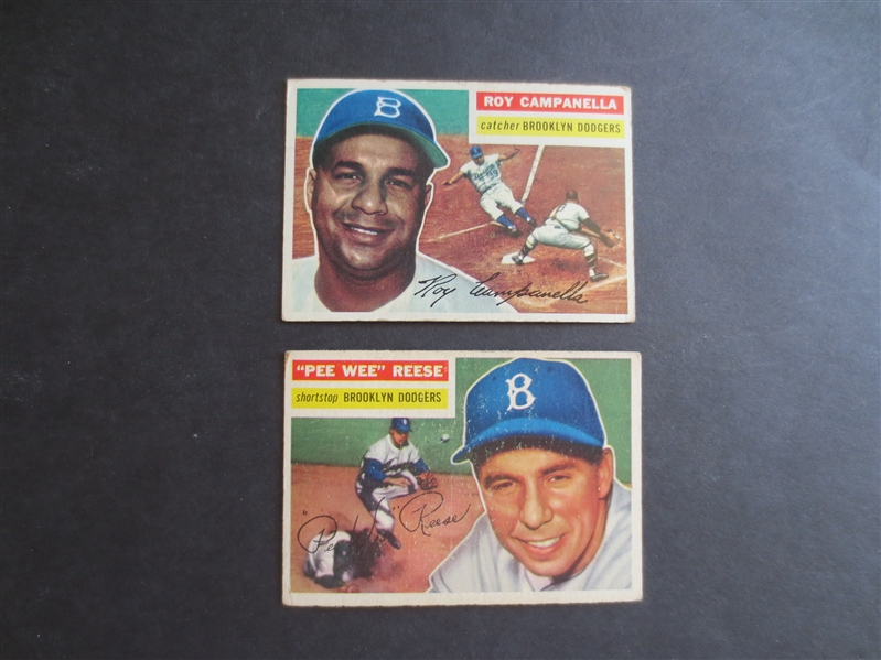 1956 Topps Roy Campanella and Pee Wee Reese baseball cards in affordable condition!