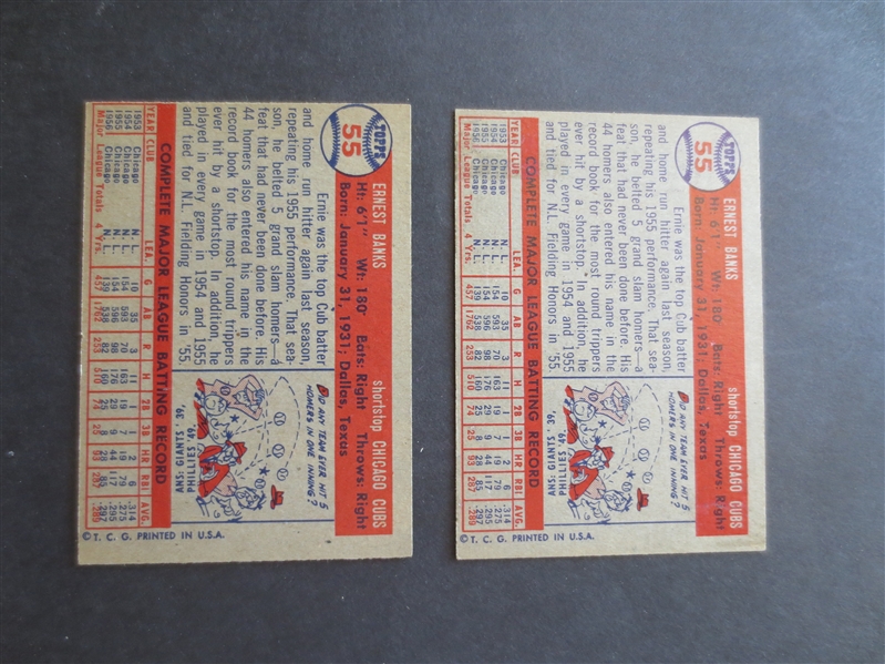 (2) 1957 Topps Ernie Banks baseball cards #55 in very nice shape!