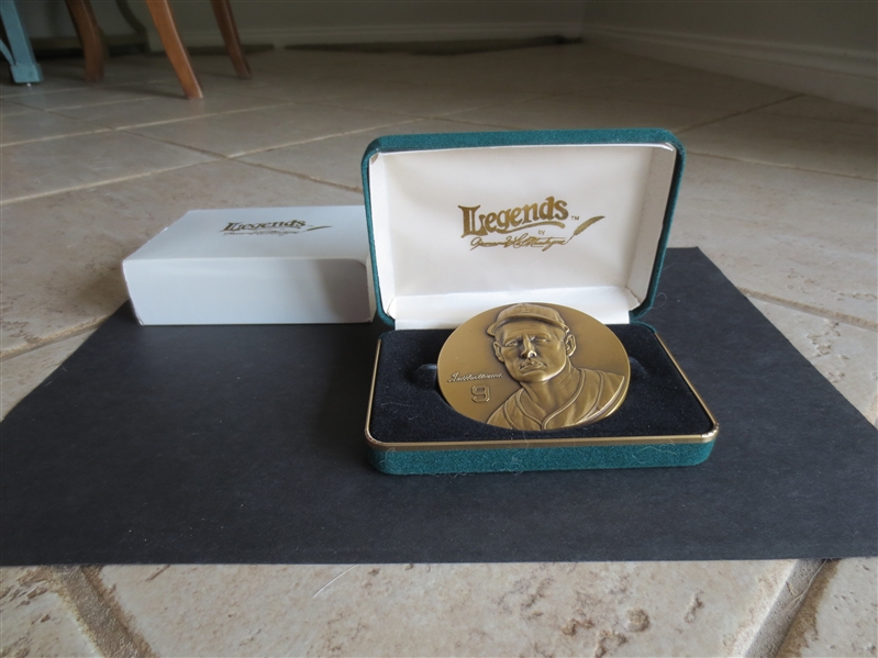 Ted Williams 3 Bronze Legends Medallion by Armand Lamontagne + Fenway Park Highland Mint Silver Plate Medallion Card/Coin