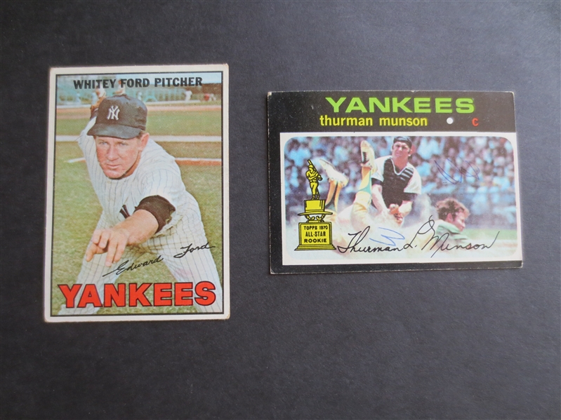1967 Topps Whitey Ford + 1971 Topps Thurman Munson baseball cards in affordable condition