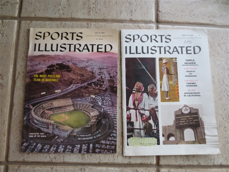 1958 and 1960 Sports Illustrateds honoring new baseball teams in California (1958) and the opening of Giants at Candlestick Park
