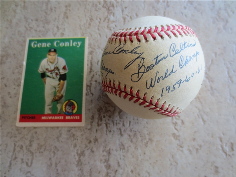 Autographed Gene Conley Official NL Baseball signed on the sweet spot---2 Sport Pro Athlete NBA and NL