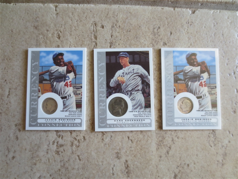 (2) 2003 Topps Gallery Currency Connection Jackie Robinson Dime + Hank Greenberg Nickel Baseball Cards
