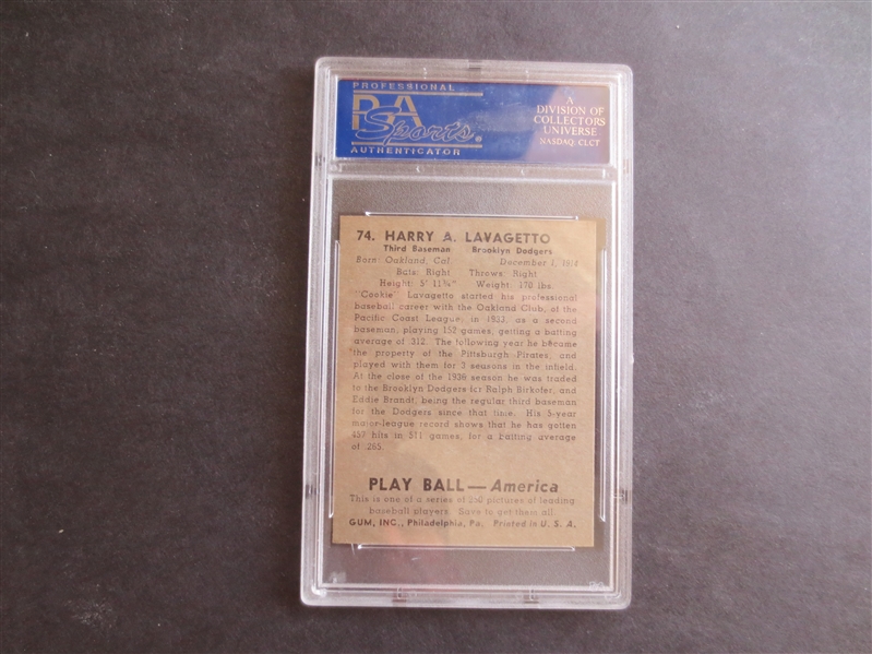 1939 Play Ball Cookie Lavagetto PSA 7 near mint baseball card with no qualifiers #74