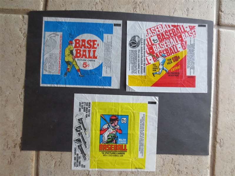 (3) Topps Baseball Wax Pack Wrappers: 1969, 1970, and 1979