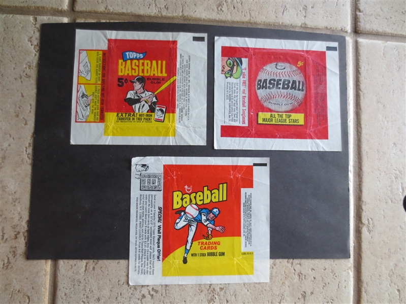 (3) Topps Baseball Wax Wrappers from 1965, 1966, and 1975