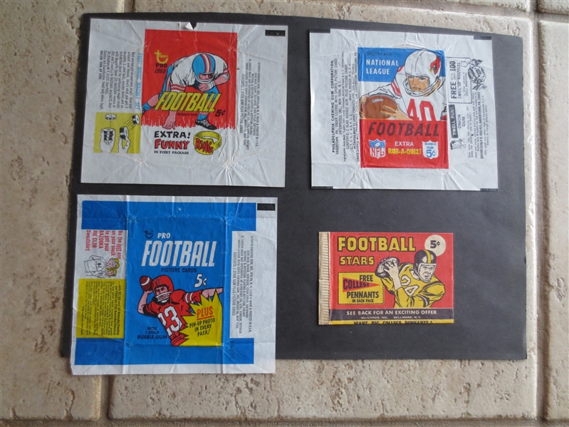 (4) 1960's Topps, Philadelphia, and Nu-card Football wrappers in very nice shape!