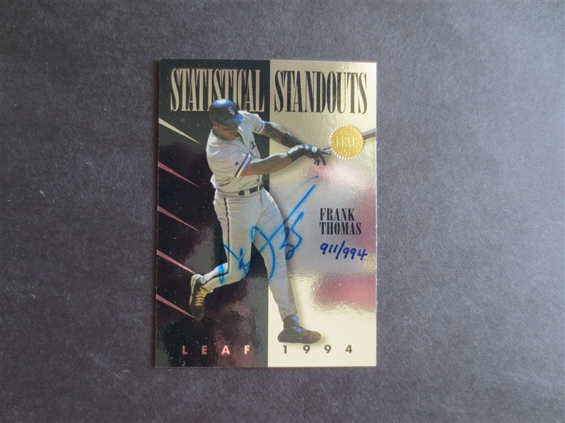 1994 Leaf Statistical Standout Frank Thomas Autographed Baseball Card 911/994