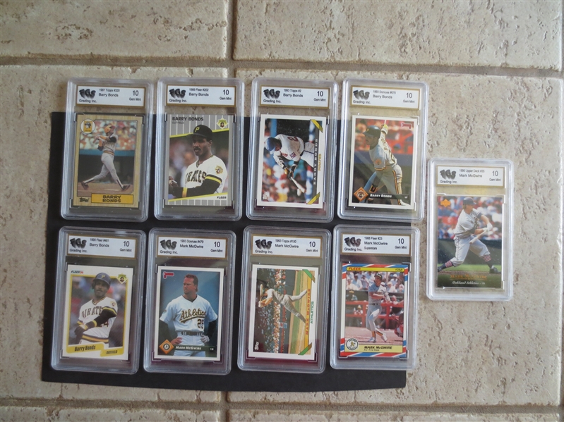 (9) different Barry Bonds and Mark McGwire FGS 10 GEM MINT Baseball Cards 