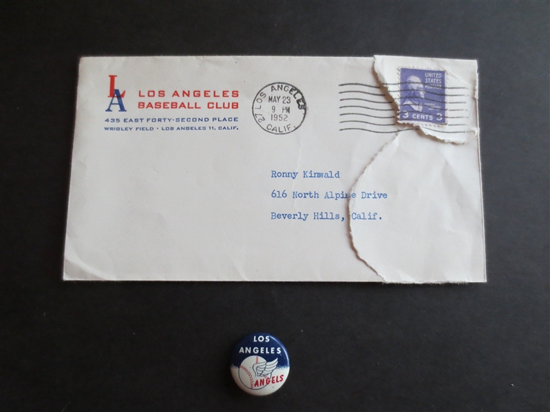 1950's Los Angeles Angels Pacific Coast League Pin and Envelope