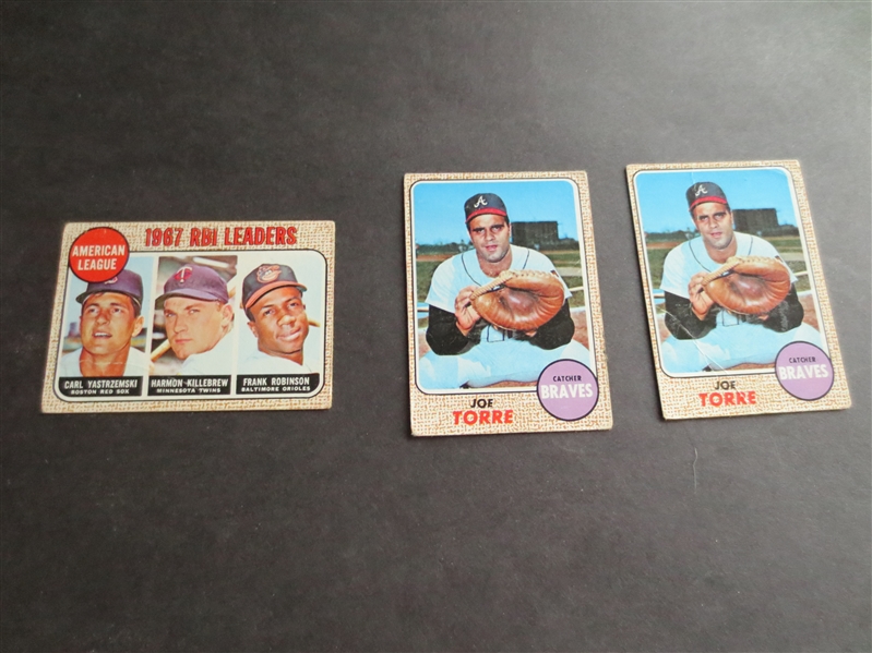 (3) 1968 Topps Hall of Famer Baseball Cards in affordable condition: (2) Joe Torre, RBI Leaders