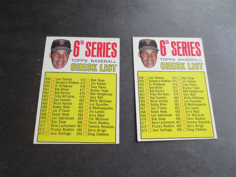 (2) 1967 Topps Unmarked Checklists Baseball Cards Picturing HOFer Juan Marichal