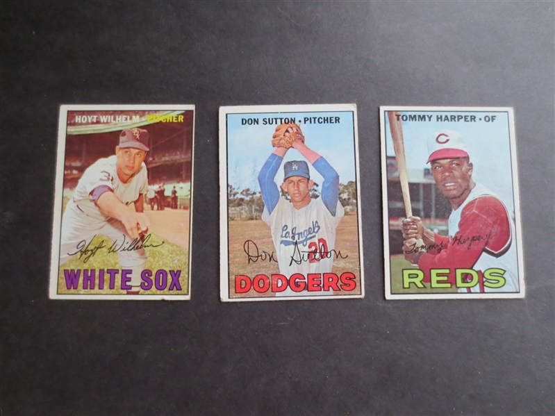(3) 1967 Topps Superstar Baseball Cards:  Sutton, Harper, Wilhelm