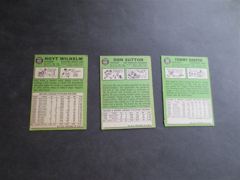 (3) 1967 Topps Superstar Baseball Cards:  Sutton, Harper, Wilhelm
