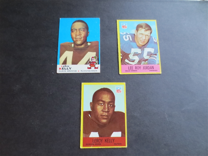 (3) 1960's Topps and Philadelphia ROOKIE Football Cards of Hall of Famers:  Leroy Kelly and Lee Roy Jordan