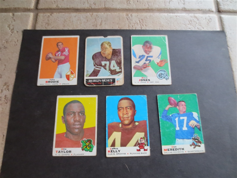 (5) 1969 Topps Football Cards of Hall of Famers plus a Merlin Olsen---all in rough shape