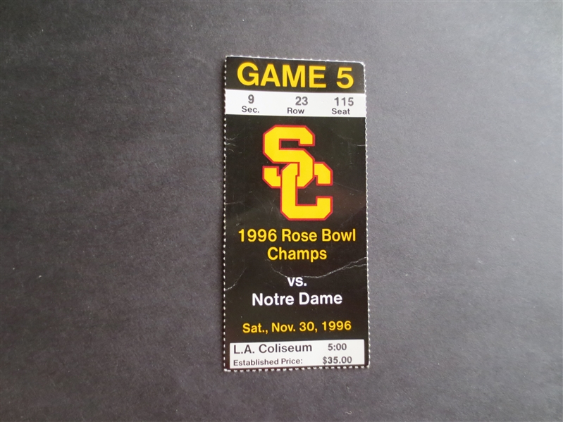1996 Notre Dame at USC Football Game Ticket