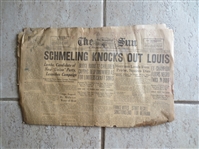 1936 Front Page Schmeling Knocks out Joe Louis Boxing Newspaper