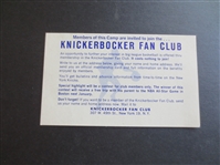 1950s New York Knicks Fan Club Advertising Flier  3" x 6"