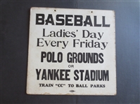 Early Polo Grounds Yankee Stadium Ladies Day Baseball Train Sign 10.5" x 10.5"