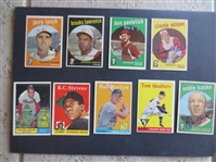 (9) different Autographed 1958, 59, 61 Topps Baseball Cards including Osteen, Kasko, and Javier