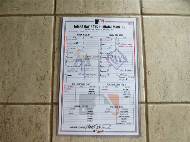 2015 Miami Marlins Line-Up Card: Ichiro, Stanton, Yelich play and Dan Haren 1st Career Start as a Marlin with certification from the Miami Marlins