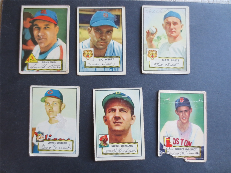 (6) different 1952 Topps Baseball Cards in Lesser Condition